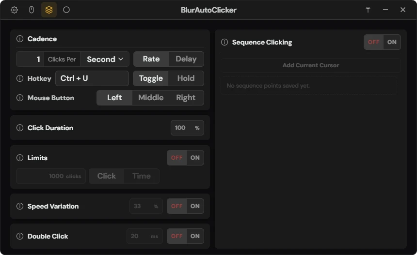 Blur AutoClicker simple interface